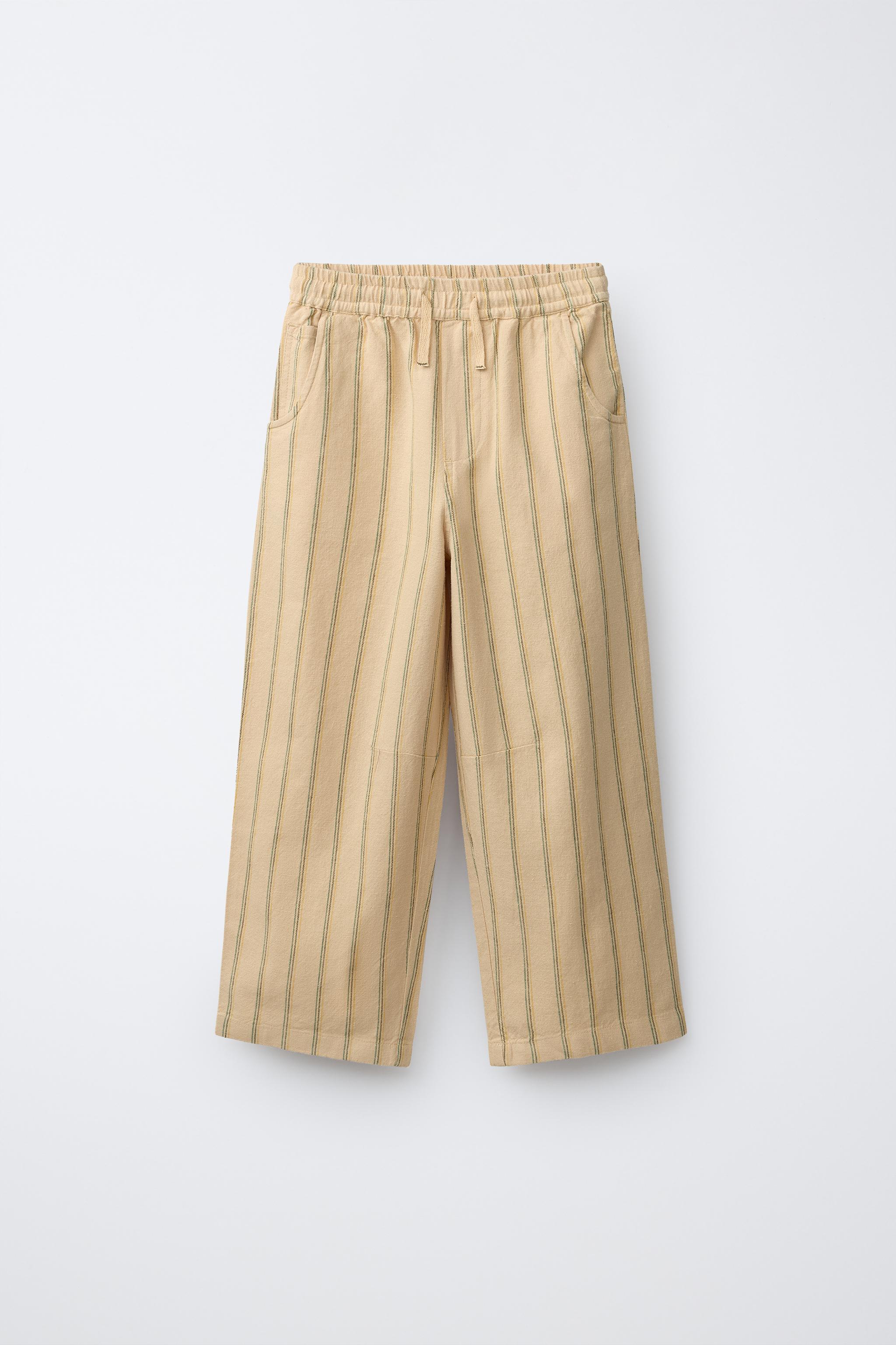 STRIPED COTTON LINEN STRAIGHT PANTS